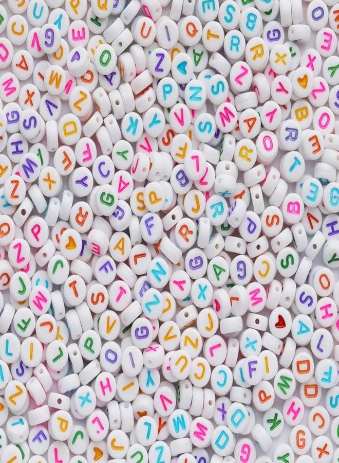Tdas 750 Pieces Round Acrylic Alphabet Letter Beads A-Z Mixed Plastic Shape Loose Beads for DIY Jewellery Making Bracelets Necklaces Key Chains for Arts Crafts Supplies (White-Multicolor) - Image 1